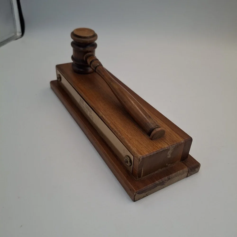 Vintage 1976 Wooden Gavel Display Base Plaque Award Presentation Judge Mallet